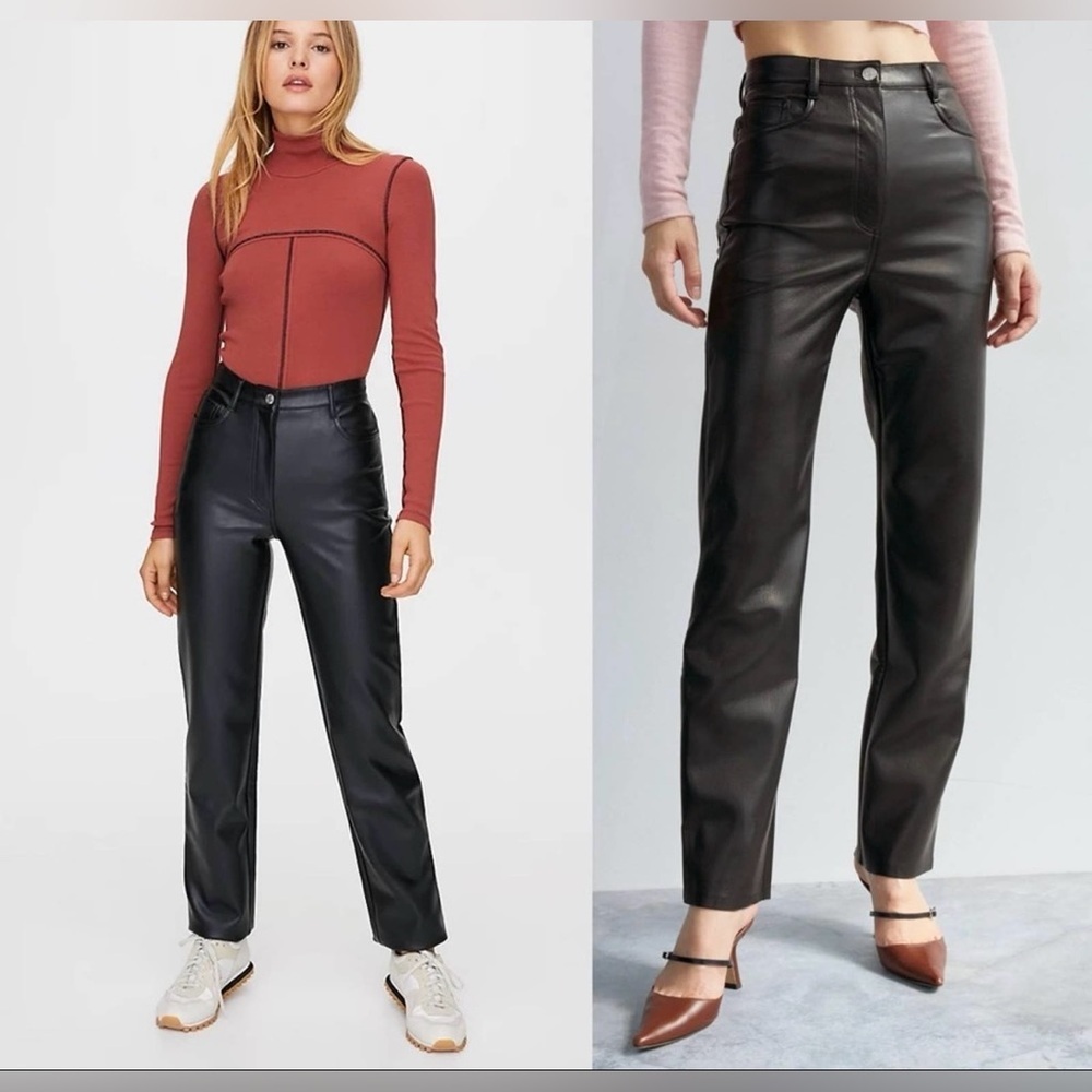 Wilfred Aritzia The Melina Black Vegan Leather Straight Leg Pants - Size 4